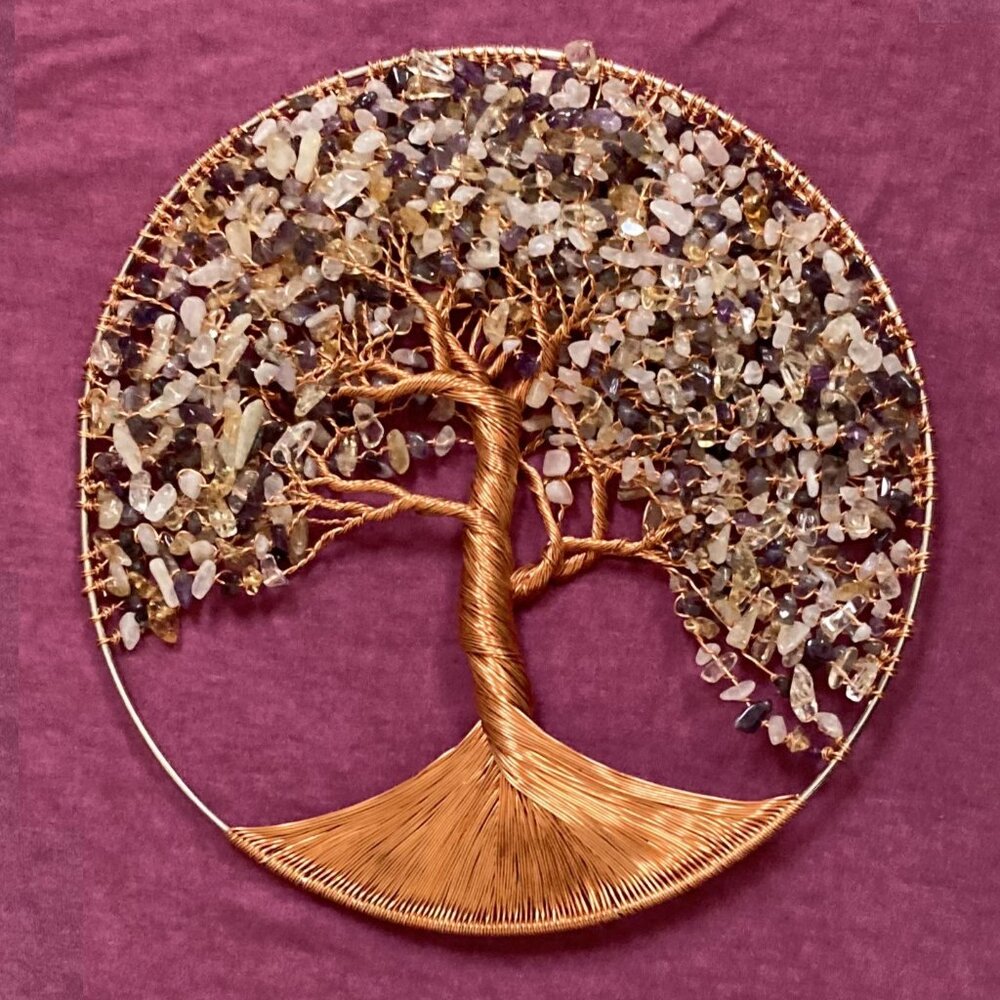 Tree of Life Copper Wire Wall Hanging / Sun Catcher. Handcrafted Art, 10" Tall - Picture 3 of 5